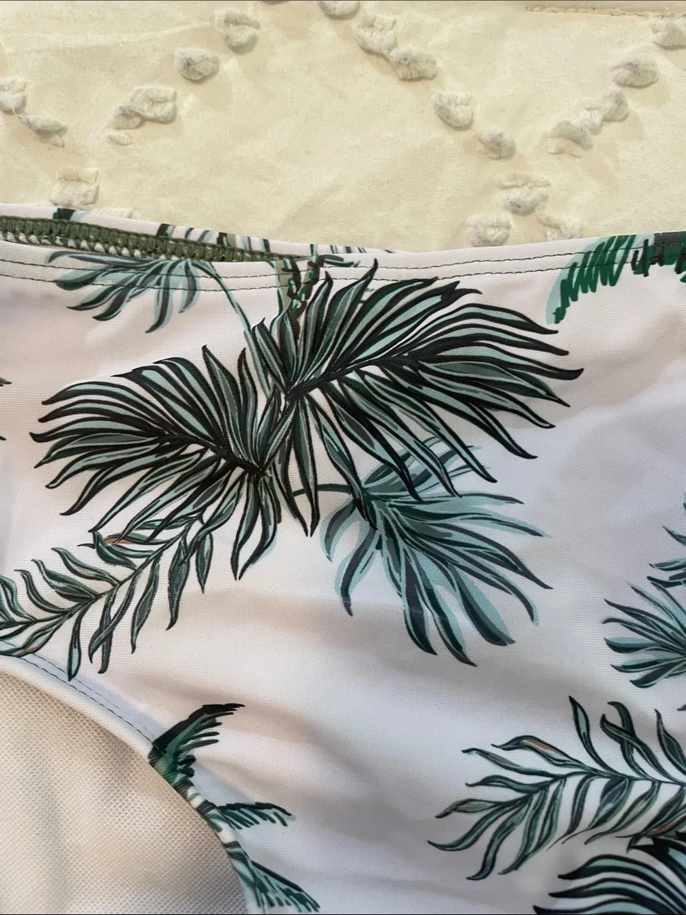 Funnycokid Olive Green Tankini Top with Palm-Print High-Waist Bikini Bottoms new